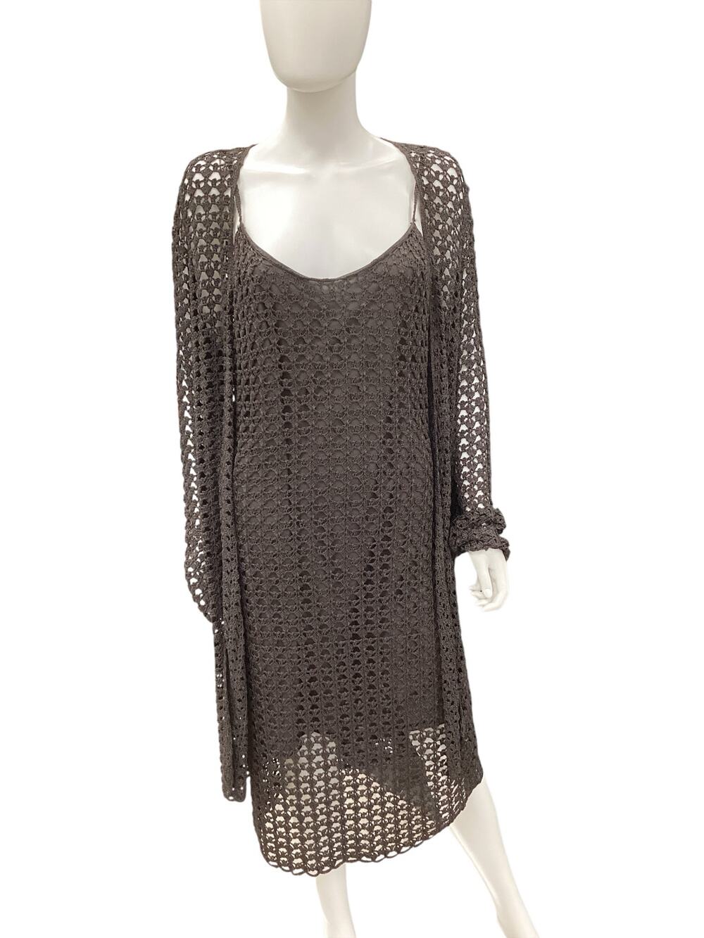 NWT VTG Anne Klein 2 Piece Set Women’s Size M Dress +Cover Up Large Knit Crochet